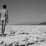 Naked man walking in Death Valley