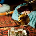 Pouring Moroccan mint tea