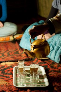 Pouring Moroccan mint tea
